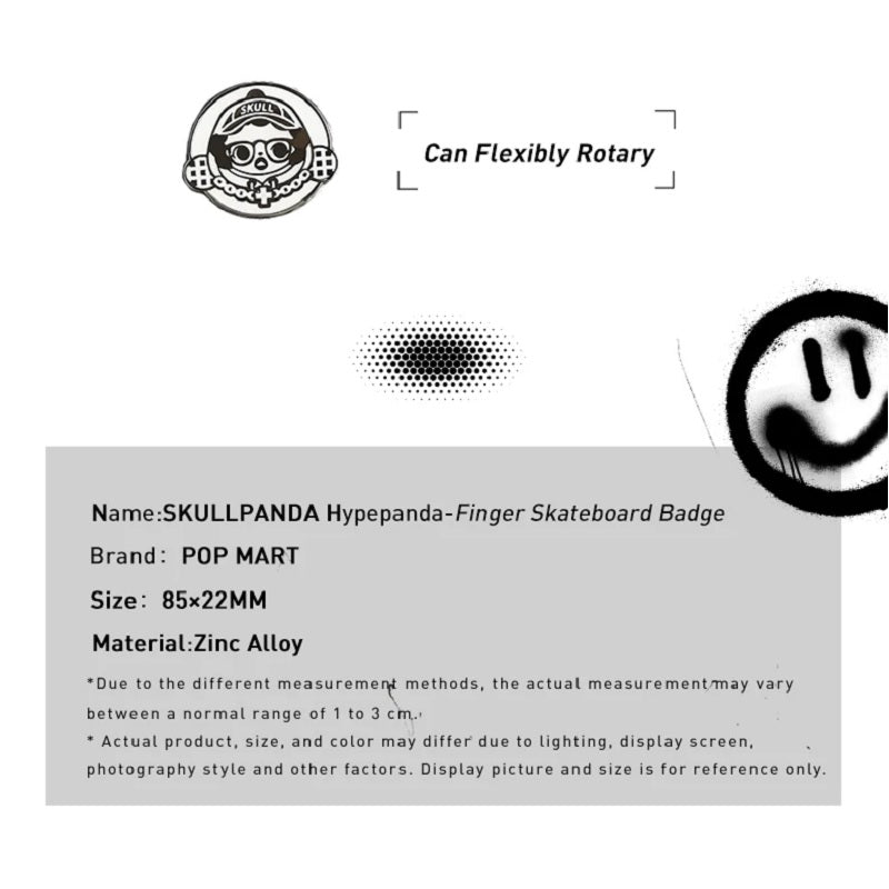 POP MART SKULLPANDA Hypepanda Black Mashup Finger Skateboard Badge - Fugitive Toys