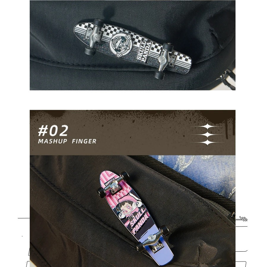 POP MART SKULLPANDA Hypepanda Black Mashup Finger Skateboard Badge - Fugitive Toys