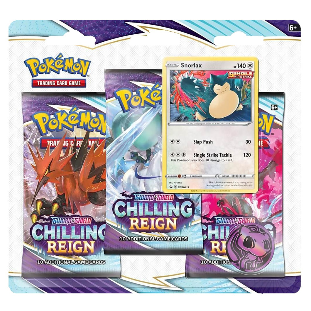 Pokemon TCG Sword & Shield Chilling Reign 3-Pack Blister (Snorlax) - Fugitive Toys