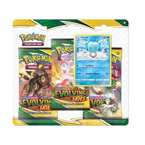 Pokemon TCG Sword & Shield Evolving Skies 3 Pack Blister Feat Eiscue - Fugitive Toys