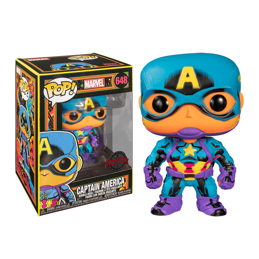 Marvel Pop! Vinyl Figure Black Light Captain America [648] - Fugitive Toys