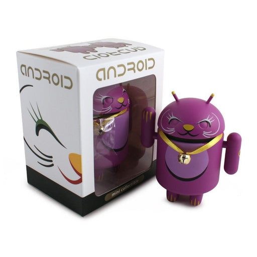 Android Mini Collectible Lucky Cat Series - Purple Lucky Cat w/ Collar Bell - Fugitive Toys